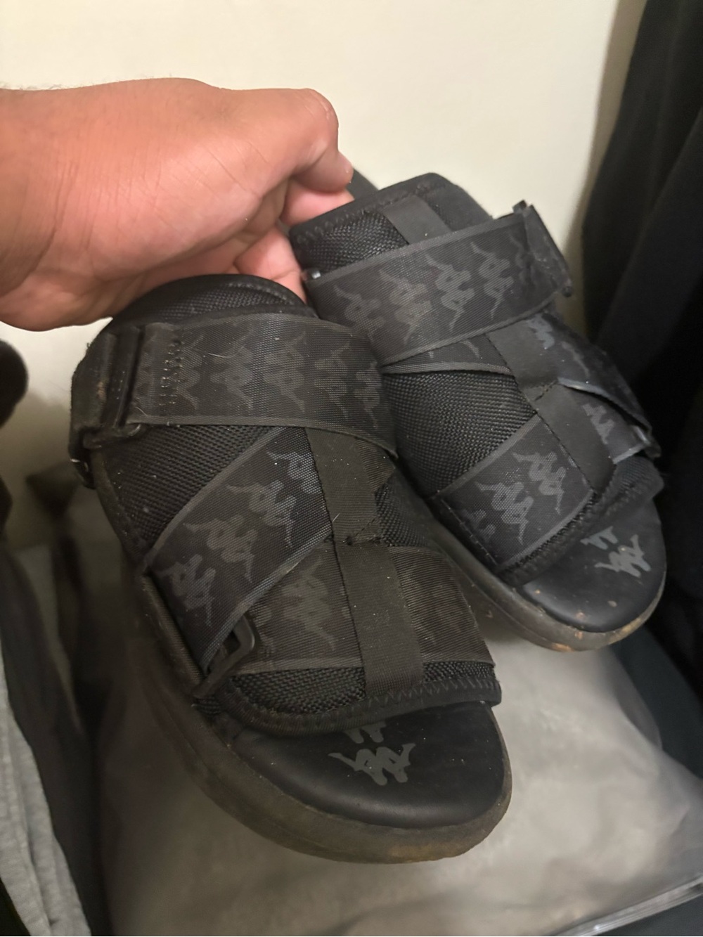 Kappa Black Lightweight Logo Strap Sandals